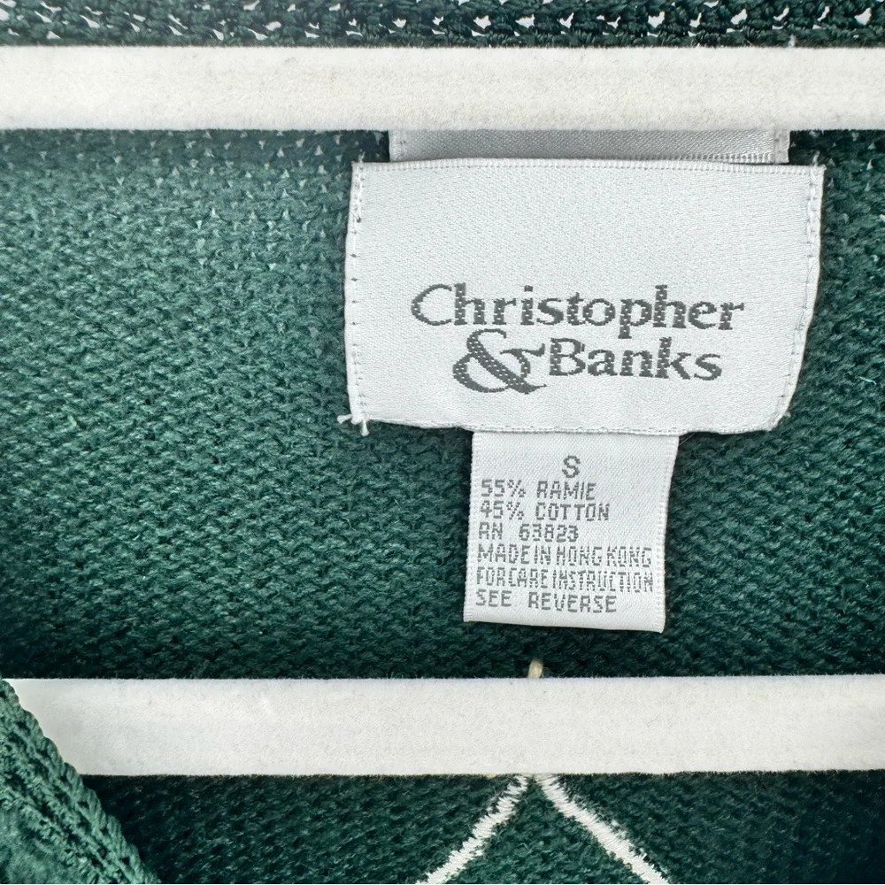 Christopher Banks Cardigan Sweater Green Christmas Embroidered HolidaySz Small‎